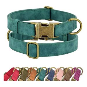 Green Leather Dog Collar with Heavy Duty Vintage Buckle for Small Dogs