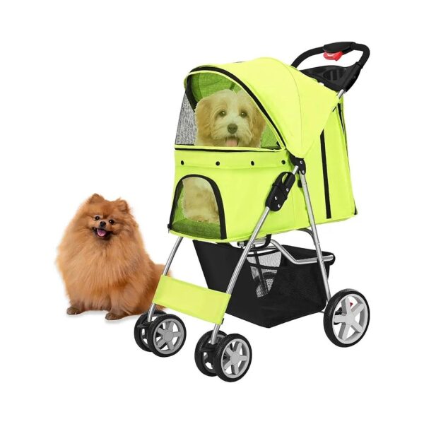 Green Pet Carrier Stroller with 4 Wheels for Small Animals Up to 30 Pounds