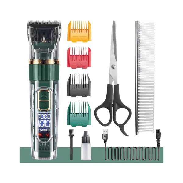 Green Pet Hair Shaver Clippers Kit with Adjustable Blade and LED Display