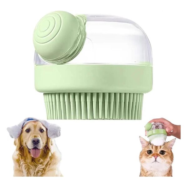 Green Pet Shower Brush for Dog and Cat Washing with Shampoo Dispenser