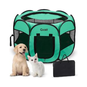 Green Portable Dog Puppy Playpen Tent with Roof Cover for Camping Travel and Indoor Play