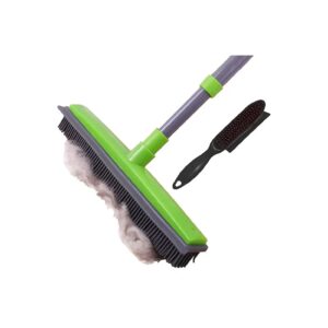 Green Rubber Broom Carpet Rake Pet Hair Removal Brush Set for Carpets Floors and Pets