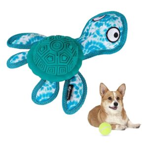 Green Turtle Shape Dog Toy with TPR Material and 2 Tennis Balls for Medium and Large Dogs