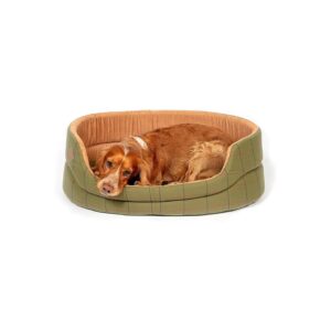 Green Tweed Patterned Dog Bed with Durable Polyester Construction