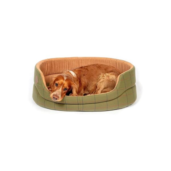 Green Tweed Patterned Dog Bed with Durable Polyester Construction