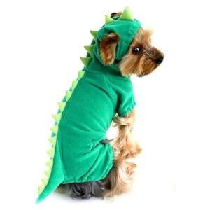 Green Velvet Dinosaur Design Pet Clothes for Medium and Large Dogs