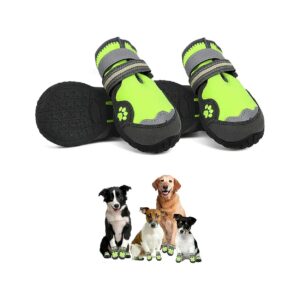 Green Waterproof Dog Boots with Non-Slip Rubber Sole for Paw Protection