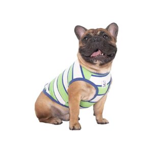 Green White Dog Tank Top Clothes for Short Wide Dogs with Sensitivity Skin