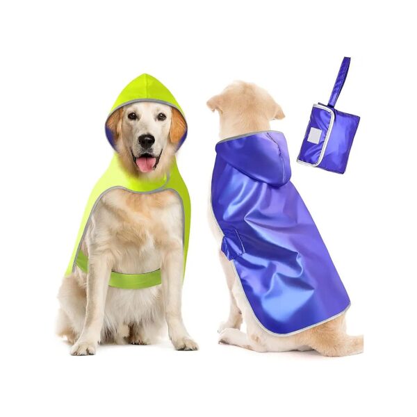 Green and Blue Reversible Dog Raincoat with Hood and Straps for Small to XX-Large Dogs