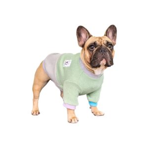 Green and Grey Color Block Pullover Sweater for Dogs with Cozy Polyester Fabric