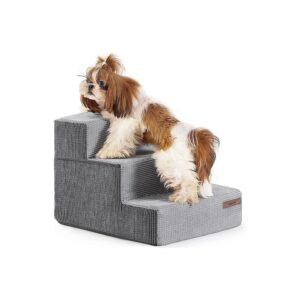 Grey 3-Step Pet Stairs for Small Dogs and Cats with Non-Slip Bottom and CertiPUR-US Foam