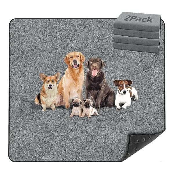 Grey 72x72 Inches Large Dog Pee Pads 2 Pack for Reusable and Machine Washable Use