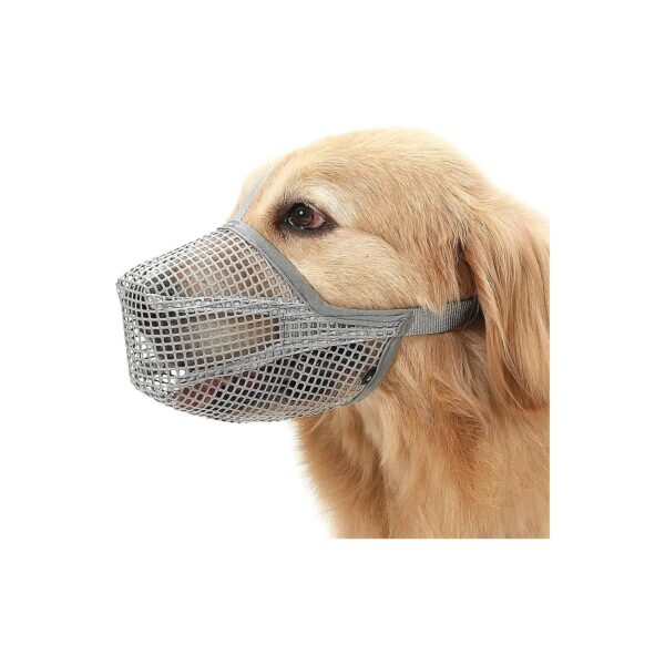 Grey Adjustable Mesh Muzzle for Small Medium Large Dogs Wearing