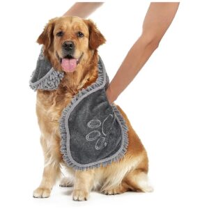 Grey Chenille Dog Drying Towel with Unique Design and Hand Pocket for Efficient Drying