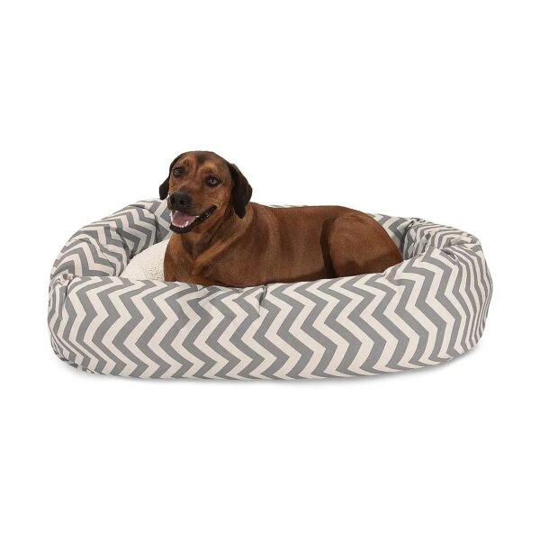 Grey Chevron Sherpa Bagel Dog Bed for Extra Large Dogs 70-100 lbs