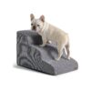 Grey Corduroy Pet Stairs with 3 Steps and Non-Slip Bottom for Puppies and Small Dogs