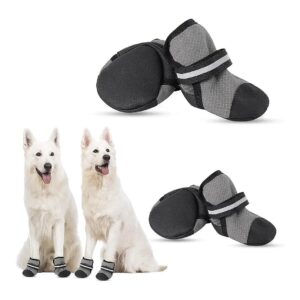 Grey Dog Booties for Hot Pavement Reflective Medium & Large Breeds Heat Protection