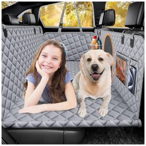 Grey Dog Car Seat Cover with Hard Bottom and Storage Pockets for Pet Accessories