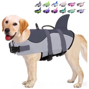 Grey Dog Life Jacket with Rescue Handle for Swimming Safety