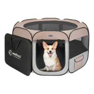 Grey Dog Playpen for Medium to Large Breeds with Foldable Design and Carrying Case