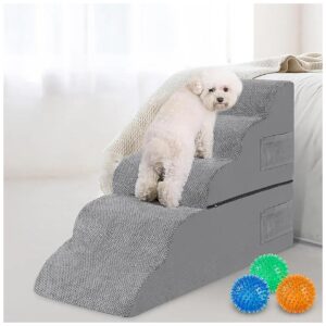 Grey Dog Stairs for Comfortable and Easy Bed Access with Soft Foam Treads