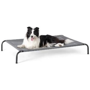 Grey Elevated Cooling Cot Bed for Large Dogs with Breathable Mesh and Portable Design