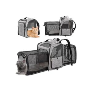 Grey Expandable Pet Carrier Backpack with Breathable Mesh Front and Side