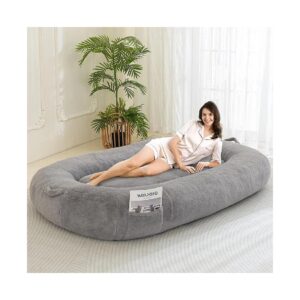 Grey Faux Fur Giant Bean Bag Bed, Perfect for Humans and Pets, Soft and Comfortable