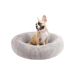 Grey Faux Fur Memory Foam Dog Bed for Small Breed Dogs with Head and Neck Support