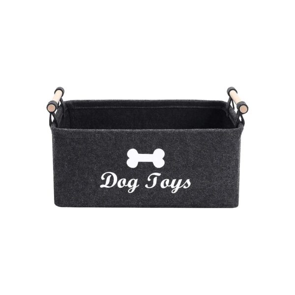 Grey Felt Dog Toy Storage Box for Keeping Pet Toys and Accessories Organized