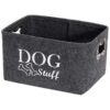 Grey Felt Pet Storage Basket with Metal Bone-Handle for Dog Toys, Blankets, and More