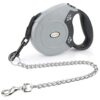 Grey Flat Rope Retractable Dog Leash with Break and Lock System for Dogs Up to 16ft