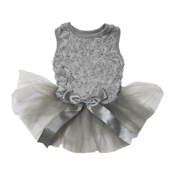 Grey Floral Puppy Dog Dress with Tulle Skirt and Chest Attachment