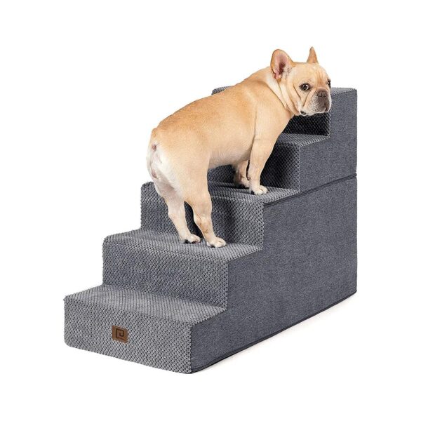 Grey Foam Dog Stair Steady Foldable Pet Step for Small Bedrooms