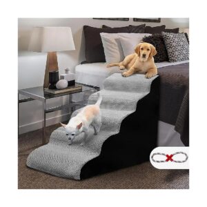 Grey High-Density Foam Pet Stairs for Small Dogs and Cats on High Beds