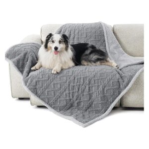 Grey Jacquard Coral Fleece Pet Throw Blanket - Waterproof and Machine Washable