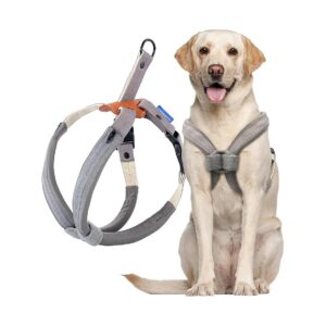 Grey Large Adjustable Lightweight Leather Dog Harness for Small to Large Breeds