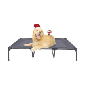 Grey Large Dog Bed with Cooling Feature and Waterproof Design for Outdoor Use