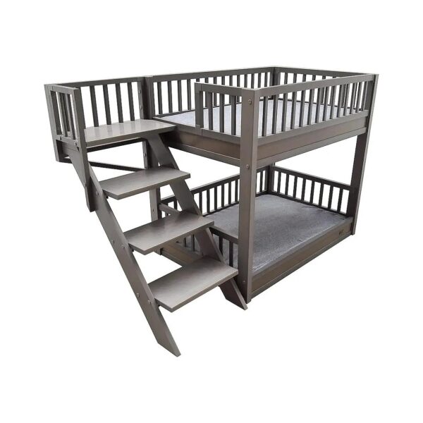 Grey Large Dog Bunk Bed with Memory Foam Cushion and Washable Cover