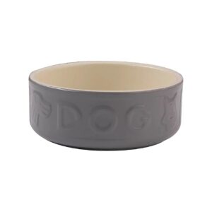 Grey Lettered Dog Bowl 15cm with Heavy Duty Stoneware for Small to Medium Breeds