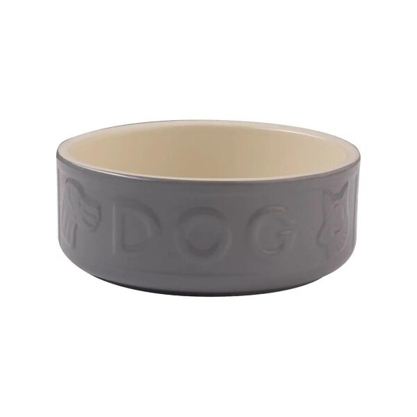 Grey Lettered Dog Bowl 15cm with Heavy Duty Stoneware for Small to Medium Breeds