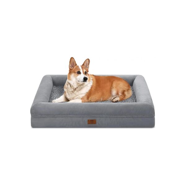 Grey Memory Foam Dog Bed with Waterproof Inner Lining and Soft PU Velvet Cover for Pets