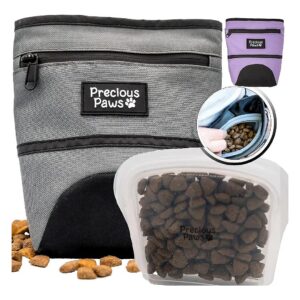 Grey Nylon Dog Treat Bag with Waterproof Pocket and Poop Bag Holder