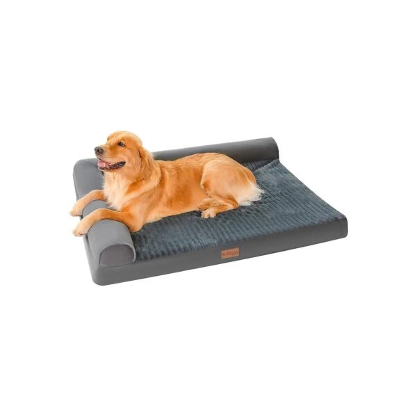 Grey Orthopedic Dog Bed with Bolster and Memory Foam Padding for Large Breed Dogs