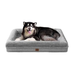 Grey Orthopedic Dog Bed with Memory Foam Bolsters for Large and Extra Large Breeds