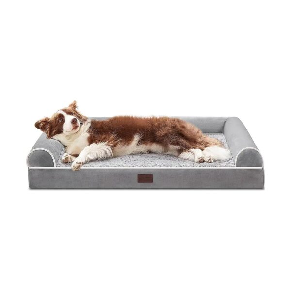 Grey Orthopedic Dog Bed with Waterproof Lining and Nonskid Bottom