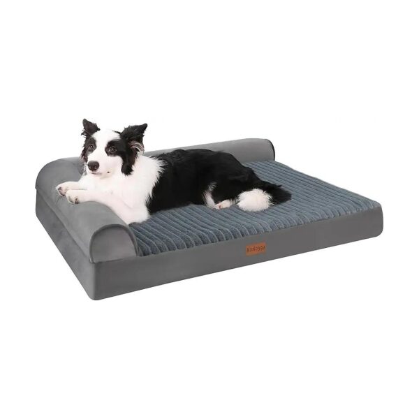 Grey Orthopedic Memory Foam Dog Bed with Waterproof Liner and Washable Cover