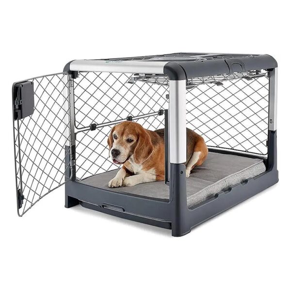 Grey Pet Crate for Small to Medium Dogs with Adjustable Divider Panel and Removable Tray