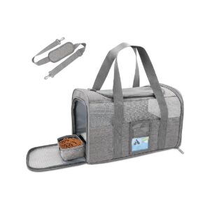 Grey Pet Travel Carrier for Small to Medium Cats and Small Dogs Breathable Mesh Windows