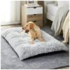 Grey Plush Dog Bed for Large Dogs with Non-Slip Bottom for Improved Sleep